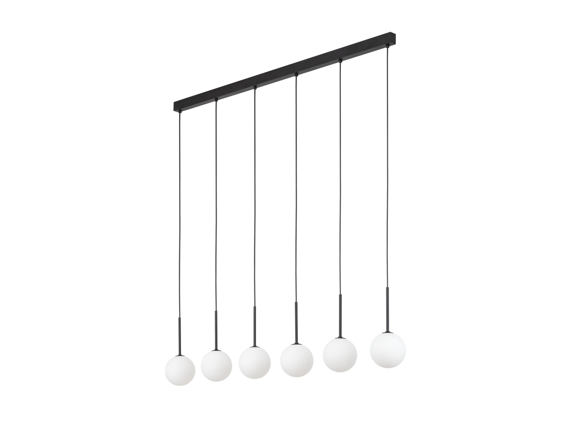 Lampa wisząca Martin 6-punktowa z białymi szklanymi kulami na czarnym stelażu