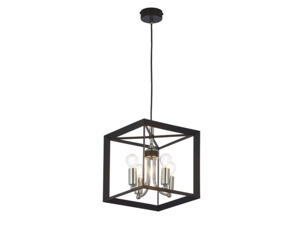 Lampa wisząca May czarna chromowana czteropunktowa z geometryczną stalową ramą