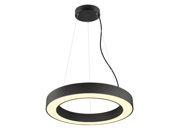 Lampa wisząca Medo Ring 60 LED czarna, pełna rozeta i zawieszenie
