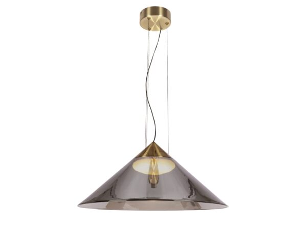 Lampa wisząca Meladia ze stożkowym przydymionym szkłem i złotym zawieszeniem