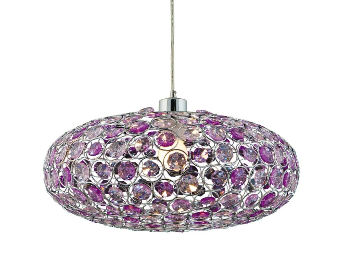 Lampa wisząca Melerona 38 cm fioletowa z kryształkami