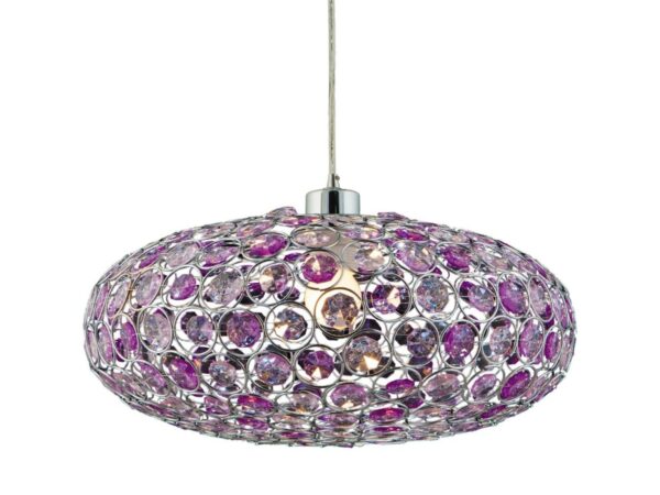 Lampa wisząca Melerona 38 cm z fioletowym plecionym kloszem metalowym i kryształkami