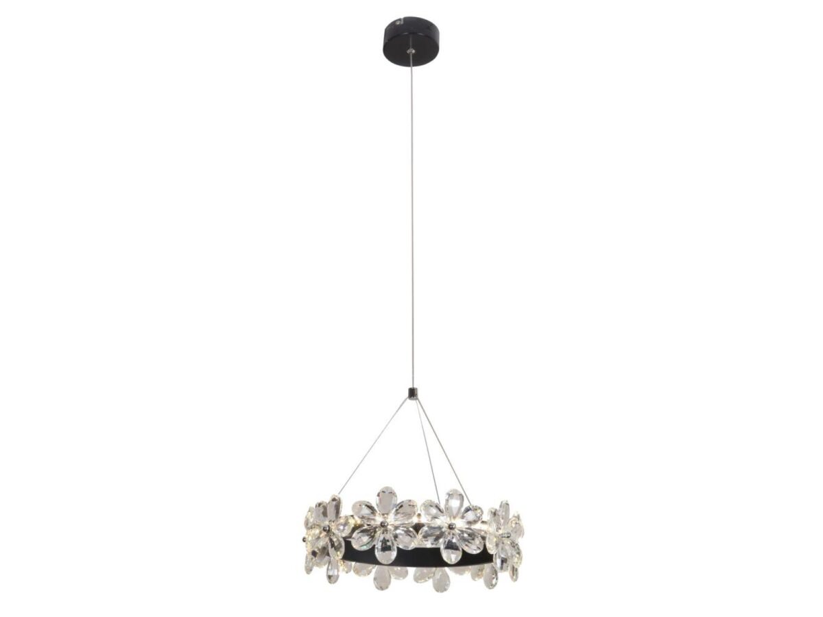 Lampa wisząca LED Melimo 14 W czarna ze szklanymi kwiatami