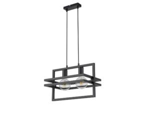 Miniaturka 4 - Lampa wisząca Merci 2 czarna, dwa punkty E27 w geometrycznej stalowej ramie, widok całej oprawy