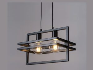 Miniaturka 1 - Lampa wisząca Merci 2 w czerni, dwa źródła E27 w prostokątnych ramach metalowych, widok pod kątem