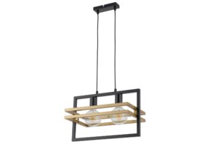 Miniaturka 2 - Lampa wisząca Merci 2 czarno-złota, geometryczna czarna konstrukcja i złote prostokątne ramy wokół żarówek