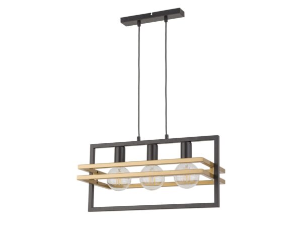 Lampa wisząca Merci 3 czarno-złota z trzema oprawkami na białym tle