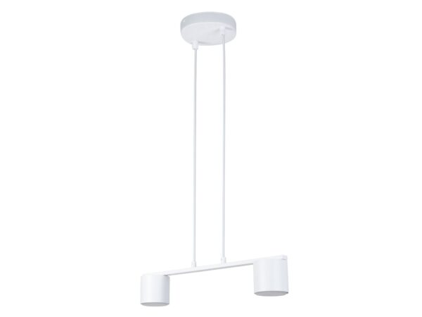 Lampa wisząca Mila 2 biała z dwoma cylindrycznymi kloszami GX53, pełny widok z rozetą.