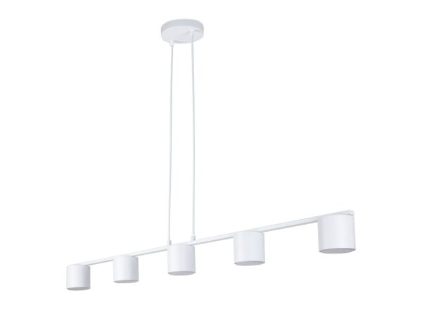 Lampa wisząca Mila 5 biała, pięć cylindrycznych kloszy GX53 na podłużnej belce, całe zawieszenie