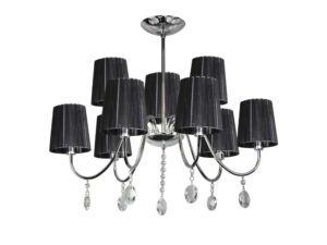 Miniaturka 3 - Lampa wisząca Miresio chromowana z dziewięcioma czarnymi abażurami i przezroczystymi zawieszkami