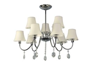 Miniaturka 1 - Lampa wisząca Miresio chromowana z dziewięcioma jasnymi kloszami i dekoracyjnymi zawieszkami