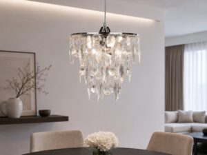 Miniaturka 1 - Lampa wisząca Miretora z przezroczystymi koralikami nad stołem w jadalni