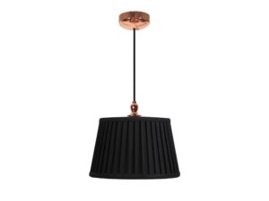 Miniaturka 3 - Lampa wisząca Mirotia czarny plisowany abażur z miedzianą podsufitką na białym tle
