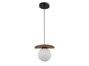 Miniaturka 2 - Lampa wisząca Mirror 1 z białą szklaną kulą, czarnym zawieszeniem i brązowym elementem nad kloszem