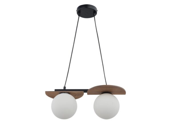 Lampa wisząca Mirror 2 czarno-brązowa z dwoma białymi szklanymi kloszami