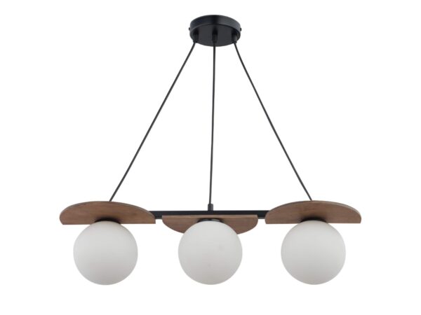 Lampa wisząca Mirror 3 czarno-brązowa z trzema białymi szklanymi kloszami na białym tle