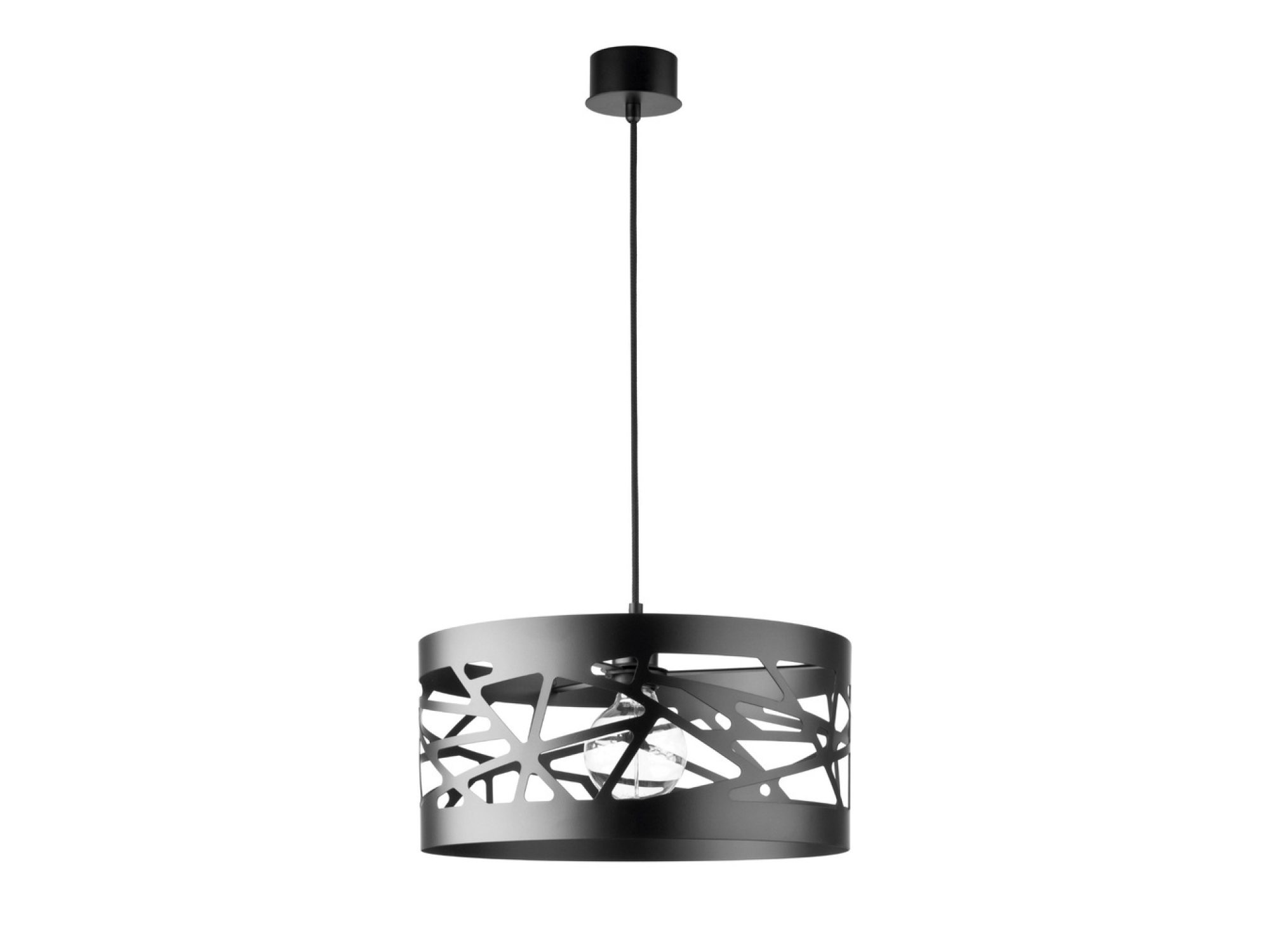 Lampa wisząca Moduł Frez L czarna z geometrycznymi wycięciami w cylindrycznym kloszu