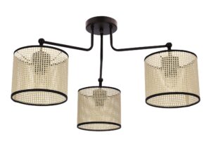 Miniaturka 2 - Lampa wisząca Moraleta czarna z trzema kremowymi ażurowymi abażurami