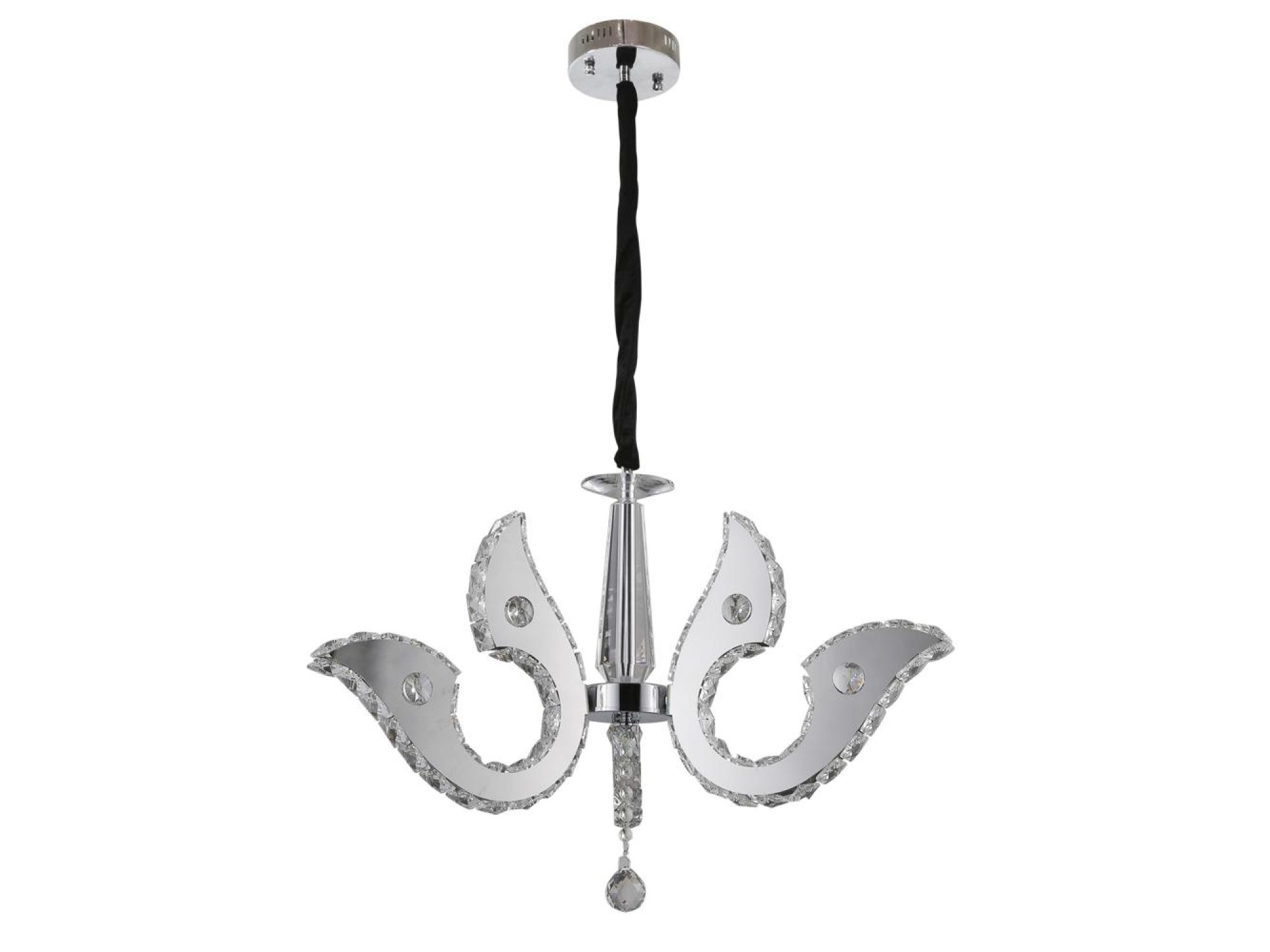 Lampa wisząca Morameta z chromowanymi ramionami i przezroczystymi kryształkami