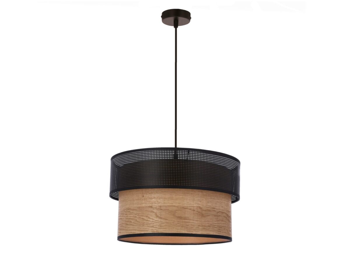 Lampa wisząca Morania 35 cm z abażurem czarnym i drewnopodobnym