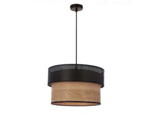 Miniaturka 2 - Lampa wisząca Morania z czarnym ażurowym pasem i abażurem w kolorze drewna