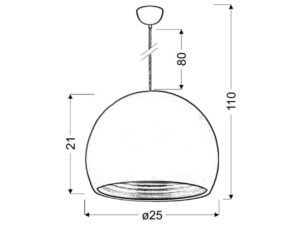 Miniaturka 1 - Rysunek wymiarów zielonej lampy Moravino o średnicy 25 cm