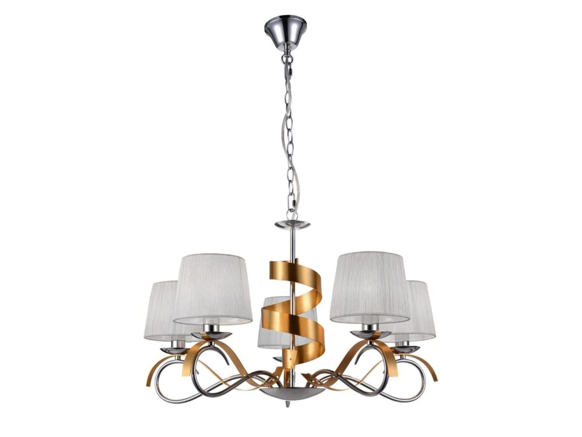 Lampa wisząca Moroma 5-punktowa z abażurami 68 cm chromowo-złota