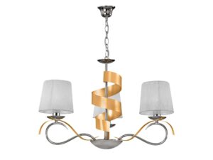 Miniaturka 2 - Lampa wisząca Moroma z trzema białymi abażurami, chromem i złotymi spiralami