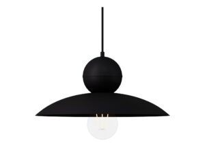 Miniaturka 8 - Lampa wisząca Mosaic E 1 czarna z bliska, metalowy szeroki klosz i kulista góra