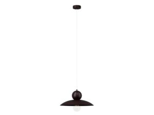 Miniaturka 11 - Lampa wisząca Mosaic E 1 w czekoladowym brązie, metalowy płaski klosz i zwis z rozetą na białym tle