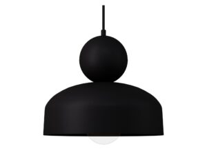 Miniaturka 1 - Lampa wisząca Mosaic G 1 czarna, zbliżenie na stalowy klosz i kulisty element.