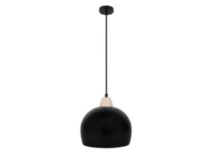 Miniaturka 1 - Lampa wisząca Nalesela z czarnym kopułowym kloszem i jasnym drewnem