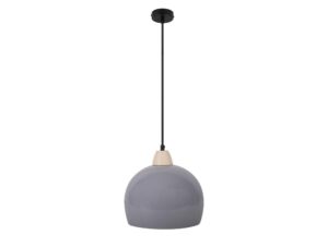 Miniaturka 3 - Lampa wisząca Nalesela z szarym kopułowym kloszem i drewnianym detalem