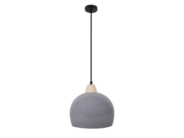 Lampa wisząca Nalesela z szarym kopułowym kloszem i drewnianym detalem