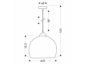 Miniaturka 2 - Lampa wisząca Nalesela z szarym kloszem na rysunku z wymiarami