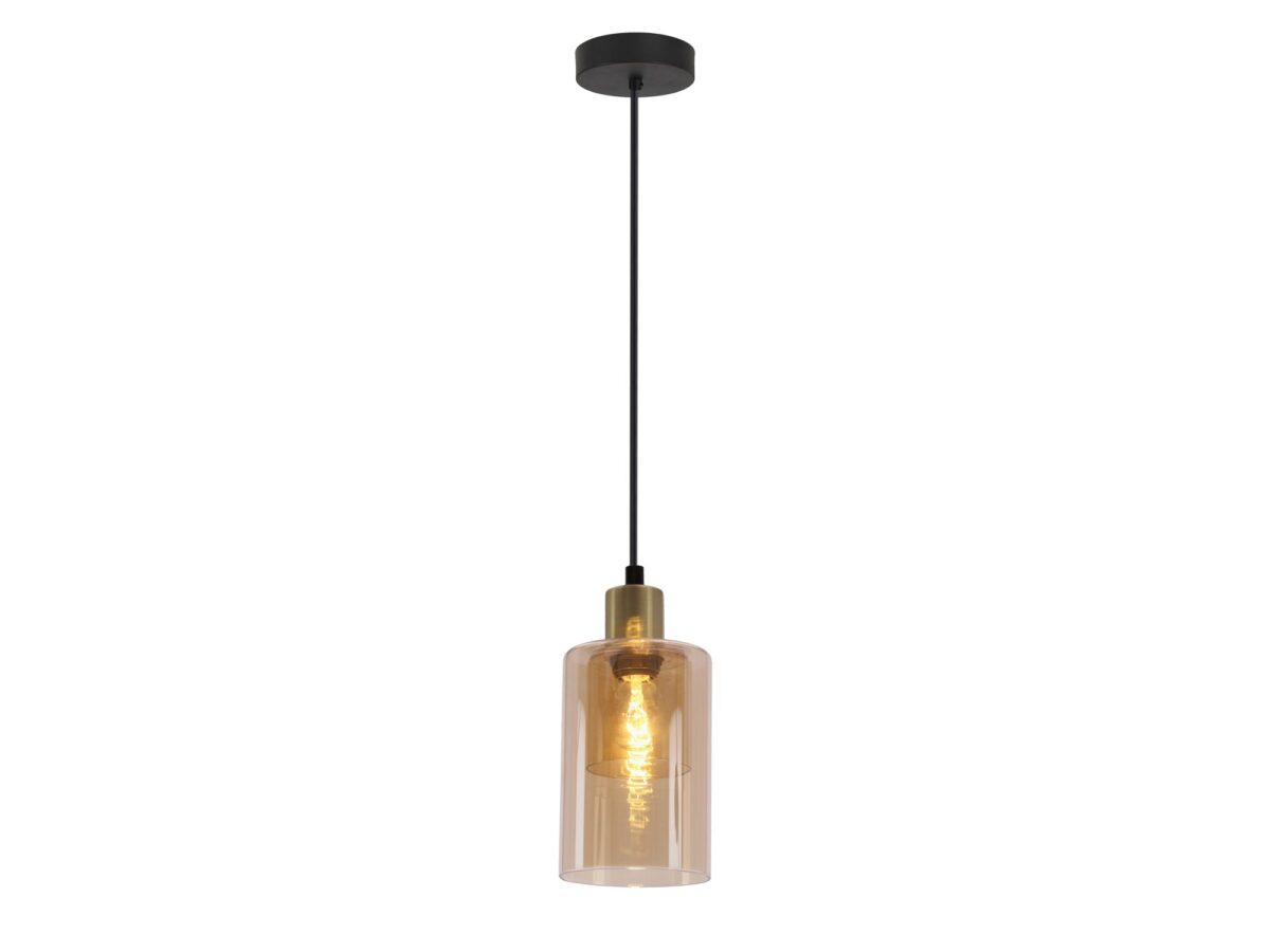 Lampa wisząca Nalidano czarno-złota z bursztynowym kloszem