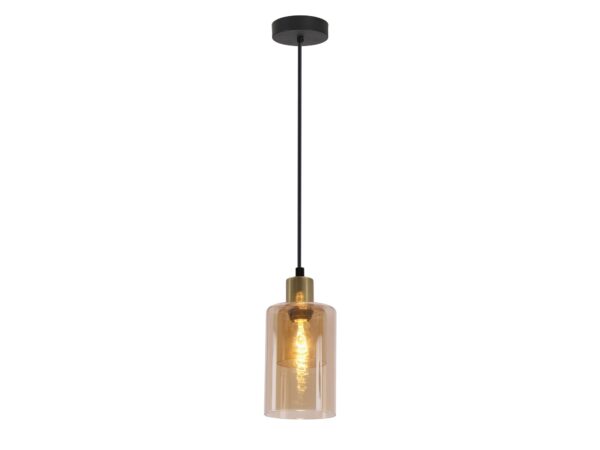 Lampa wisząca Nalidano czarno-złota z bursztynowym kloszem