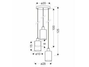 Miniaturka 1 - Lampa wisząca Nalidano z trzema kloszami – rysunek wymiarowy 125 × 28 cm