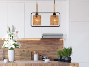 Miniaturka 1 - Lampa wisząca Nalimia z dwoma beżowymi abażurami w pokoju