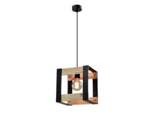 Miniaturka 3 - Lampa wisząca Naliseta czarna z drewnianym geometrycznym kloszem