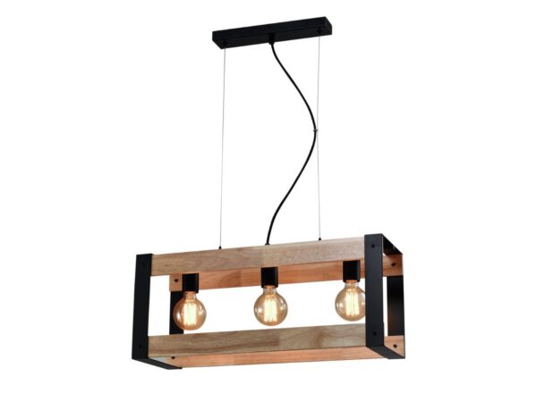Lampa wisząca Naliseta 3-punktowa 60 cm, czarna z drewnem