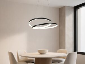 Miniaturka 9 - Czarna lampa wisząca Nalitia nad okrągłym stołem w jasnej jadalni
