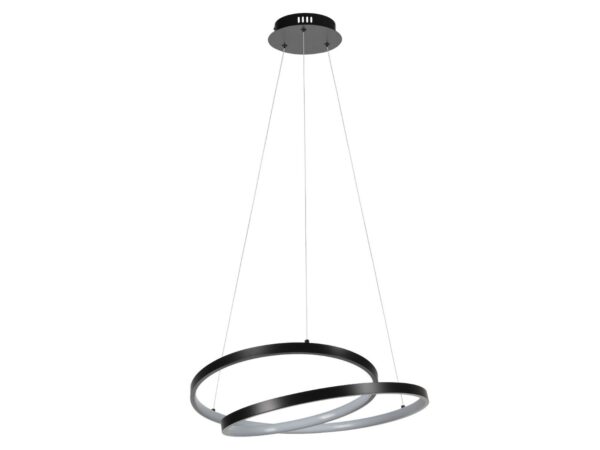 Czarna lampa wisząca Nalitia 48 W LED, dwa pierścienie i podsufitka, pełen packshot na białym tle