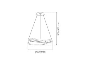 Miniaturka 8 - Rysunek wymiarowy lampy wiszącej Nalitia: średnica 50 cm i regulacja zawieszenia 50 do 90 cm