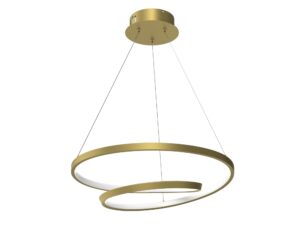 Miniaturka 1 - Złota lampa wisząca Nalitia z dwoma pierścieniami LED i podsufitką na białym tle