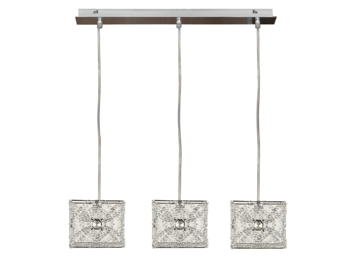 Lampa wisząca Nalodino chromowana z 3 kwadratowymi kloszami