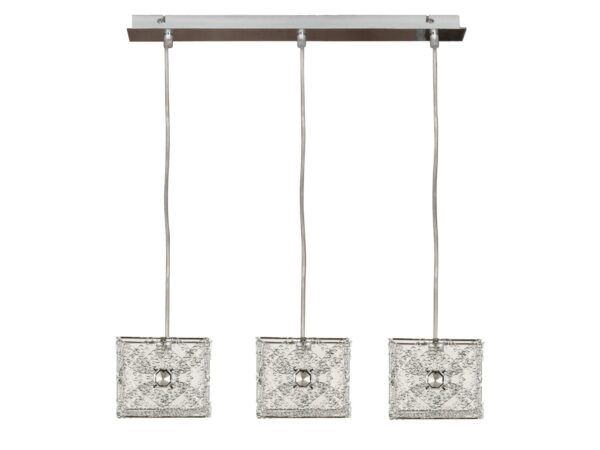 Lampa wisząca Nalodino z trzema kwadratowymi zdobionymi szklanymi kloszami