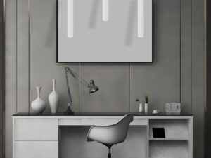 Miniaturka 3 - Biała lampa wisząca Nalomo na listwie w nowoczesnym gabinecie