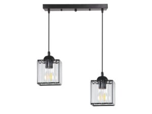 Miniaturka 3 - Lampa wisząca Naradio z dwoma przezroczystymi kloszami i czarną listwą, na białym tle