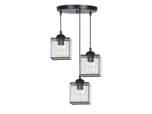 Miniaturka 3 - Lampa wisząca Naradio z okrągłą rozetą i trzema przezroczystymi kloszami